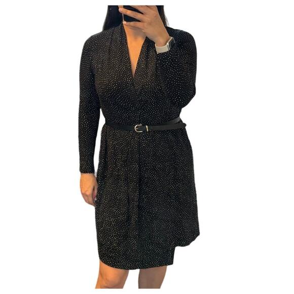 J.Jill Wearever Collection Black Polka Dot Long Sleeve Jersey Dress Small Petite - Picture 2 of 13